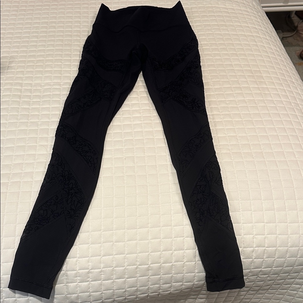 Lululemon Athletica Black Leggings with Floral Mesh